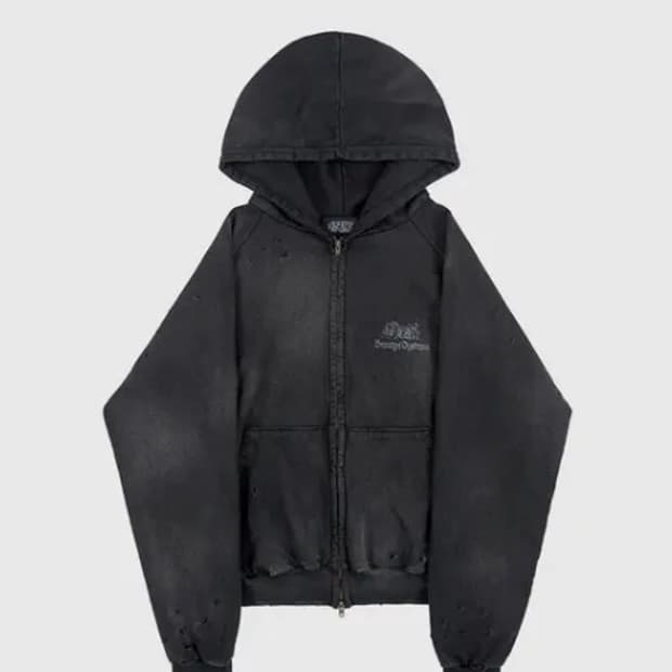 [2] 선데이오프클럽 뷰티 오브 디스토피아 워시드 집업 후디 블랙