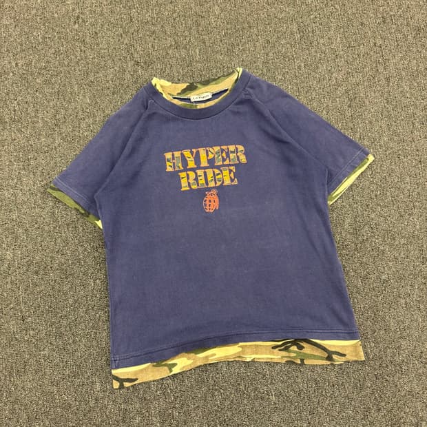 M)Japanese vintage 프린팅 카모 레이어드 네이비 반팔