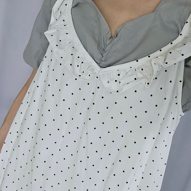 일본빈티지 도트 원피스 + 셔링 크롭 블라우스 레이어드 세트 (여리핏)