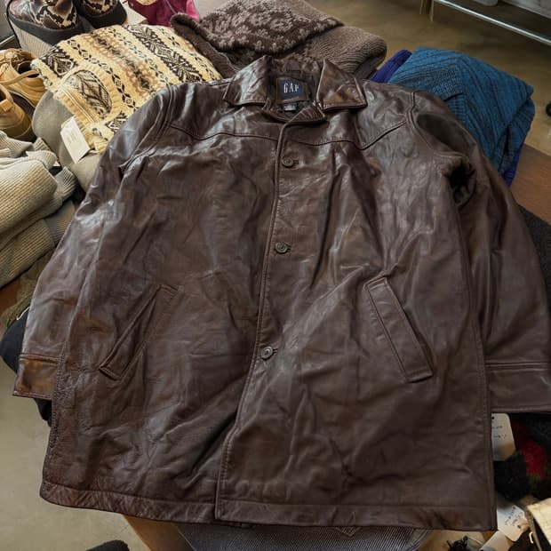 올드 갭 레더 카코트 브라운 L 인도생산