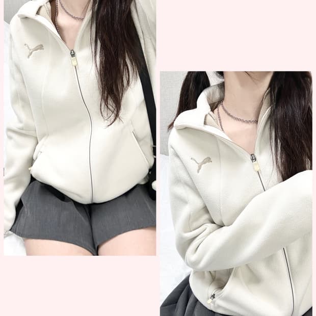 퓨마 모카로고 크림 플리스집업