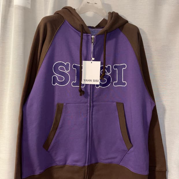 YAHNSISI 시시 컬러 블락 후드 집업 - 퍼플 브라운