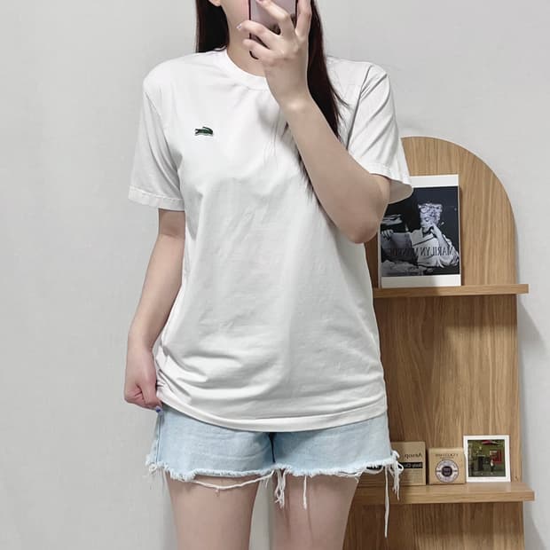 [정품] 라코스테 화이트 라운드 반팔티 [ L ]
