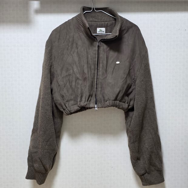 라코스테)빈티지 브라운 리폼 크롭 봄버 집업 스웨이드 y2k 니트패딩자켓