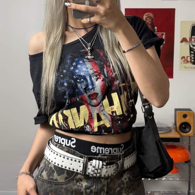 하드락카페 리한나 블랙 반팔 티셔츠