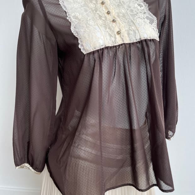 GAMINERIE 브라운 레이스 도트 블라우스