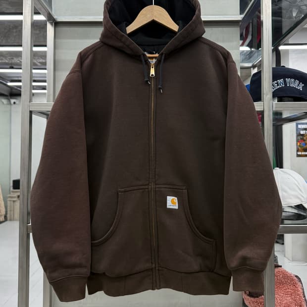 칼하트 00s 레인 디펜더 써멀 스뤳 후드집업 브라운
