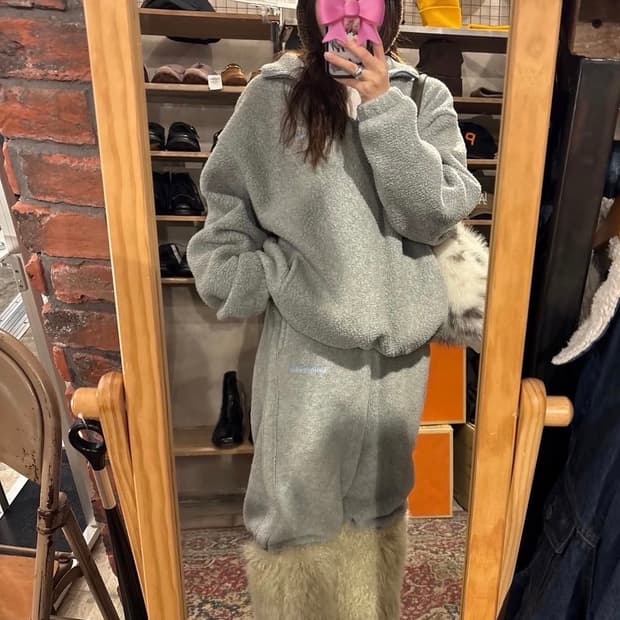 러브바이무드 홈커밍 플리스 셋업 그레이