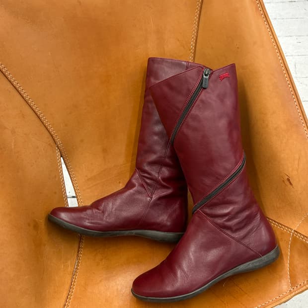 캠퍼 가죽 부츠 버건디 여성용 235mm