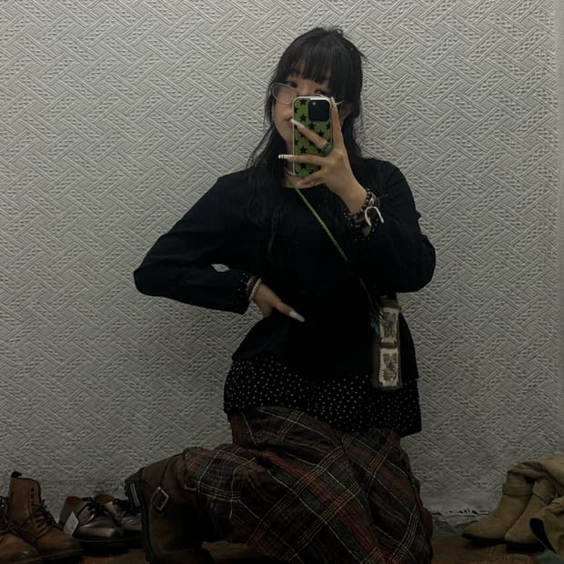 빈티지 코지 모리 땡땡이 도트 레이어드 긴팔 롱슬리브 K0066