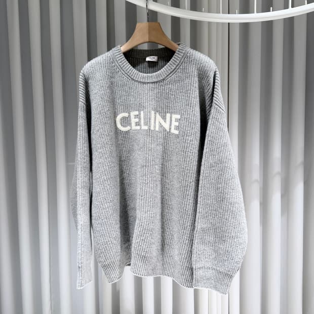 L / 셀린느 울 로고 오버사이즈 그레이 니트