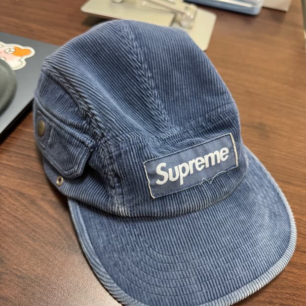 슈프림 박스로고 코듀로이 캠프캡 블루