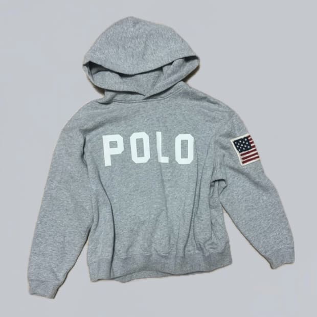 폴로 그레이 후드티 성조기 패치 포인트
