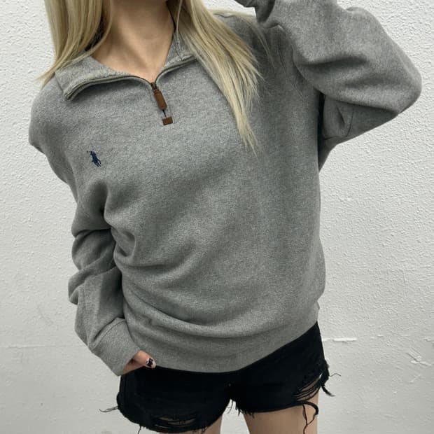 폴로 랄프로렌 네이비포니 그레이 니트 반집업 L