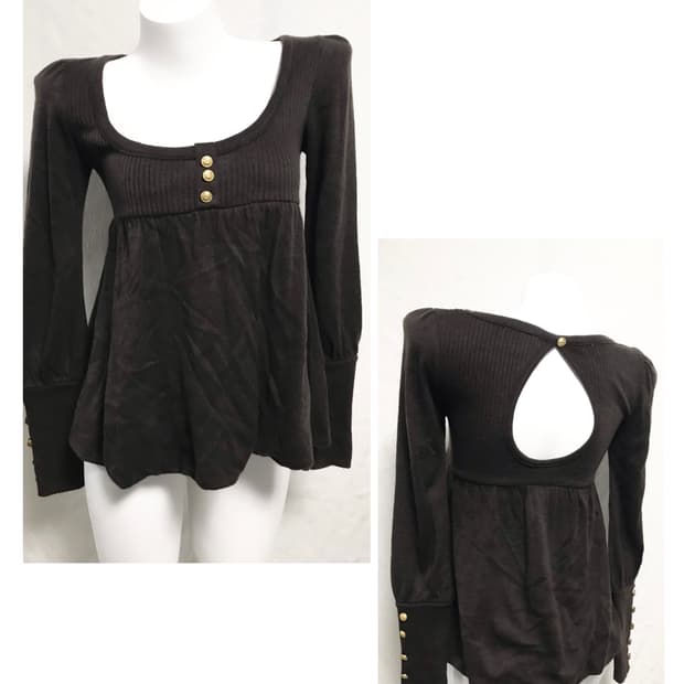 빈티지 라떼갸루 금장 베이비돌 백 트임 니트 탑