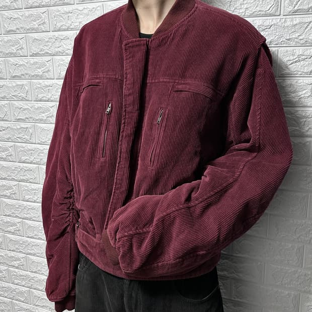 와인 버건디 코듀로이 봄버 자켓