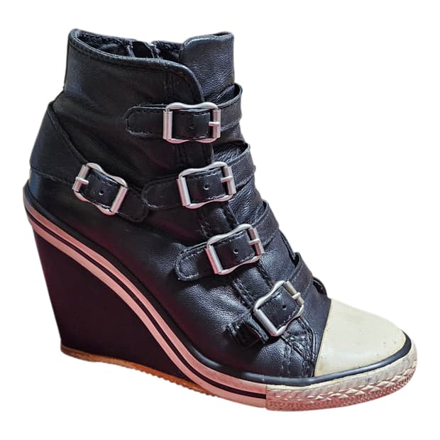 [정품] ASH 아쉬 웨지힐 스니커즈 35M 블랙 버클 하이탑 키높이운동