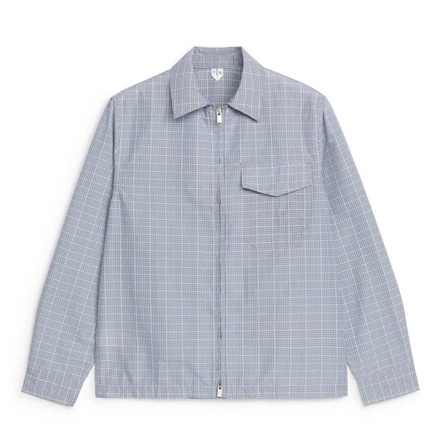 아르켓 시어서커 집업 셔츠 M 100 더스티 블루 체크 자켓