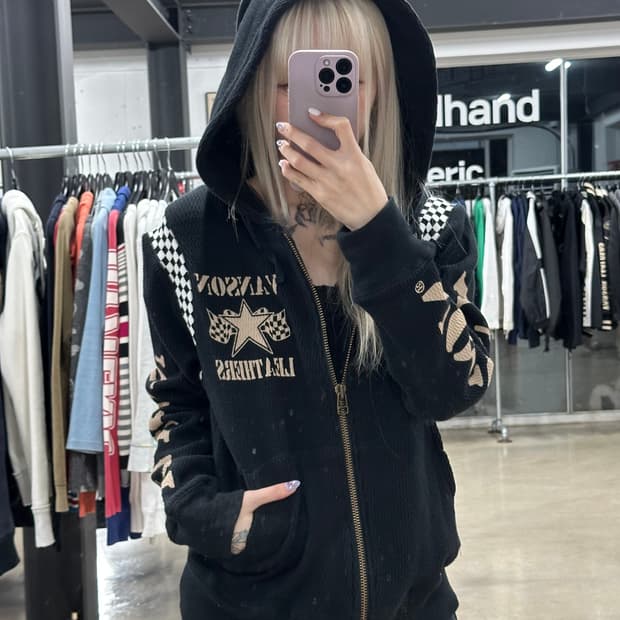 벤슨 래더스 체크 집업 백로고 후디