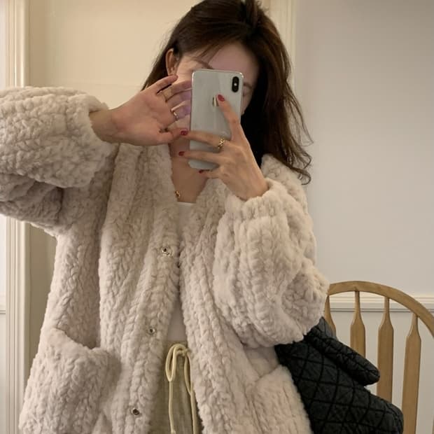 [새상품] 꽈배기 케이블 퍼자켓