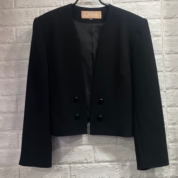 끌로에 블랙 포멀 자켓:) 노카라 크롭숏자켓 하객룩출근룩면접크롭정장