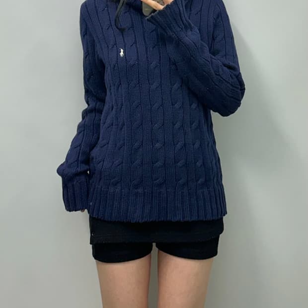 폴로 랄프로렌 네이비 꽈배기 목폴라 터틀넥 니트