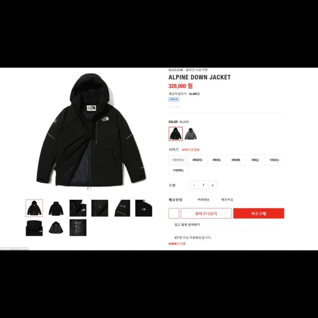 L) 노스페이스 알파인 다운 패딩 자켓 블랙