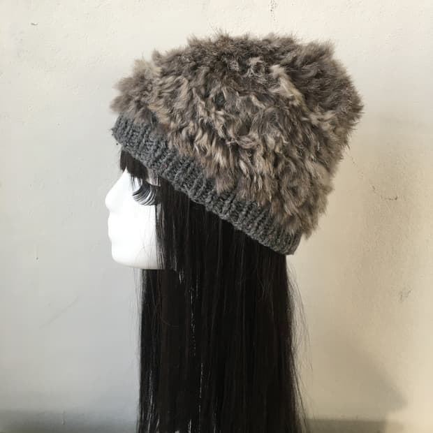  rabbit fur knit beanie