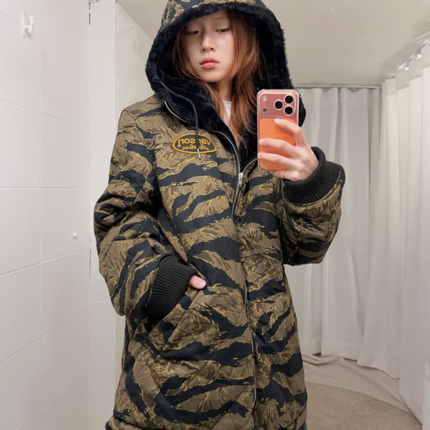 밴슨 카모 퍼 리버시블 후드 집업 자켓