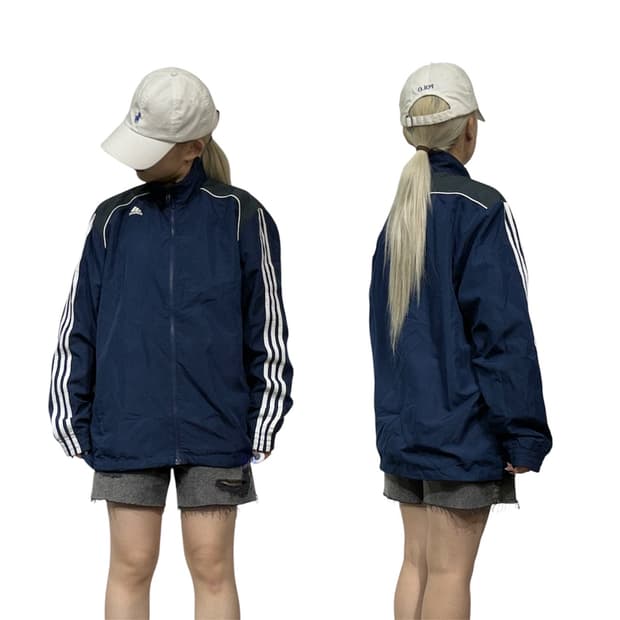 아디다스 네이비 화이트 삼선 오버핏 트랙 자켓 L