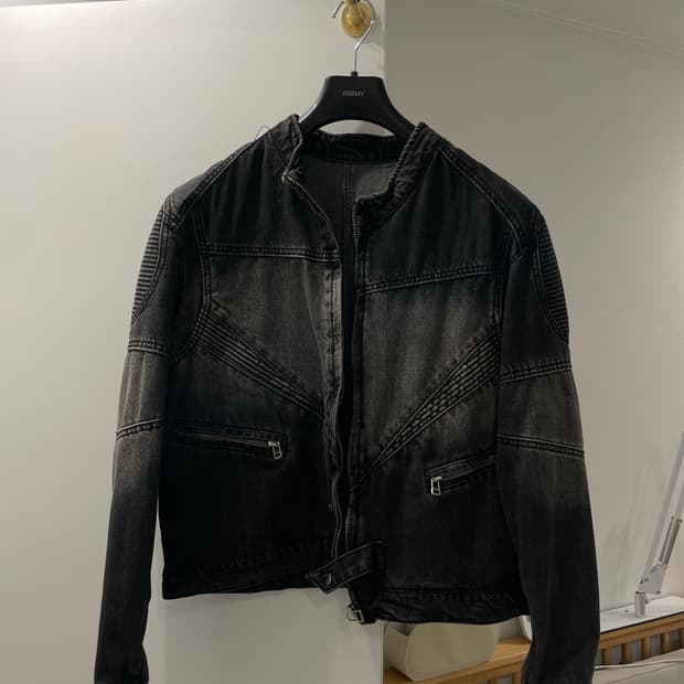 크러쉬 바이커 데님 자켓 블랙