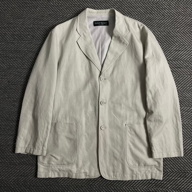 90s 입생로랑 자수로고 아카이브 치노 블레이저 자켓 o 3867