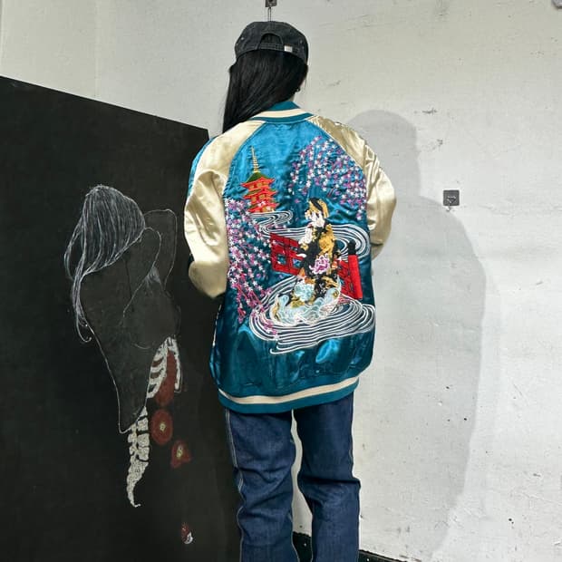 Jpn 일본빈티지 오리엔탈 로 민트 기모노 스카잔 자켓