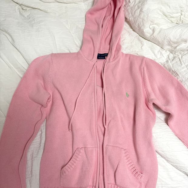 폴로 딸기우유 니트 집업