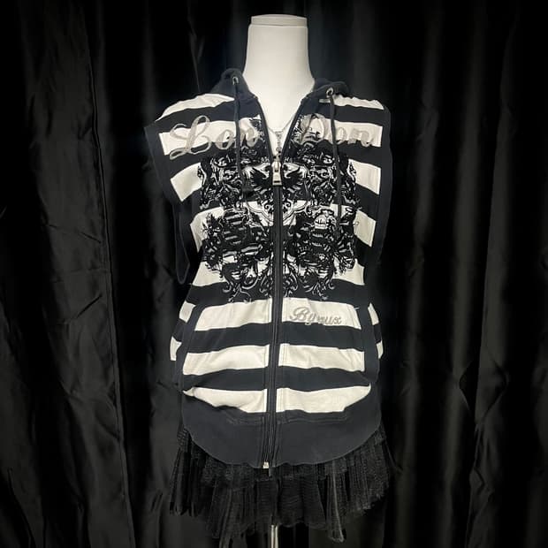 펑크 스트라이프 베스트 후드집업 갸루