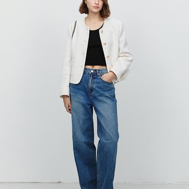 던스트 클래식 부클 트위드 자켓 크림