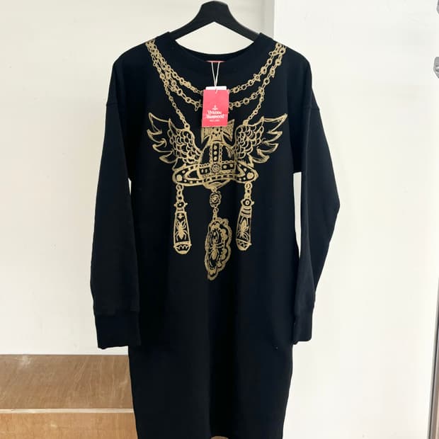 비비안 웨스트우드 레드라벨 블랙 앤 골드 라벨 저지 드레스