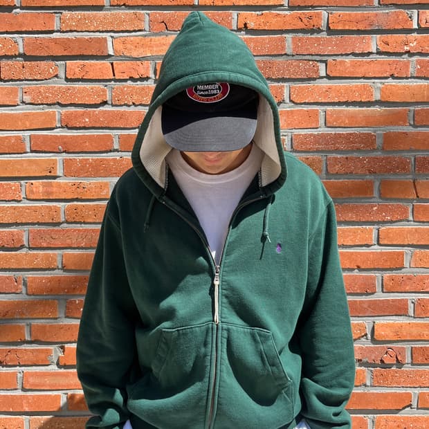 90s 폴로 랄프 로렌 포니 로고 써멀 후드집업 (made in USA)