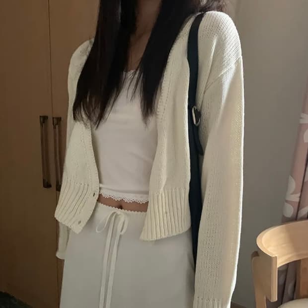 루즈핏 브이넥 랩 니트 가디건