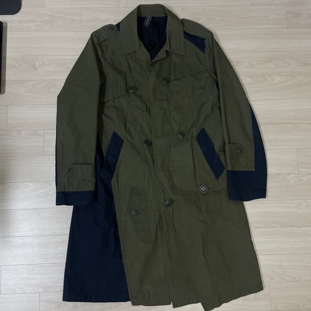 미하라 야스히로 카키 코튼 트렌치코트