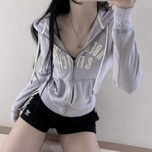 (유일매물)아베크롬비 대대장 연보라 후드집업