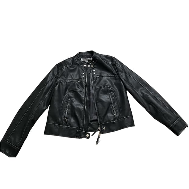 파르티멘토 우먼 위시드 레더 바이크 자켓 블랙