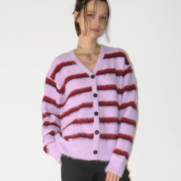 새상품) 썬번프로젝트 헤어리 오버핏 가디건 퍼플