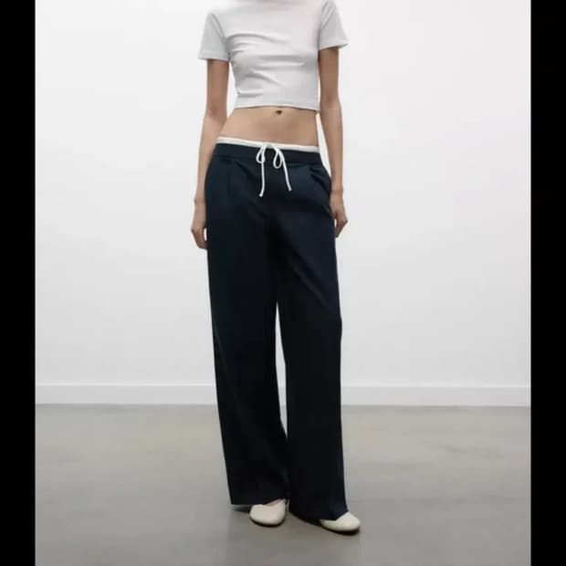 자라 더블 웨이스트 와이드팬츠 네이비 스트라이프 1608/225/8