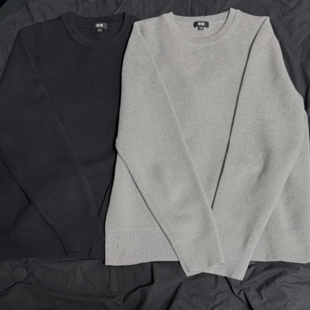 유니클로 워셔블밀라노립크루넥스웨터 M