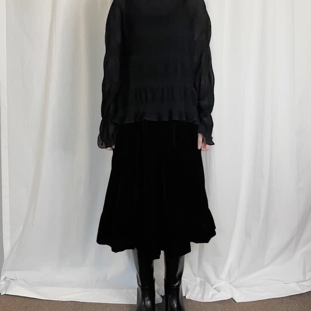 Chiffon Shirring Blouse - Black