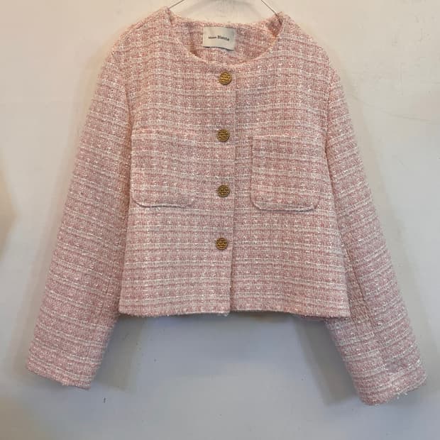 메종블랑쉬 금장단추 핑크 트위드자켓 하객룩데이트룩출근룩