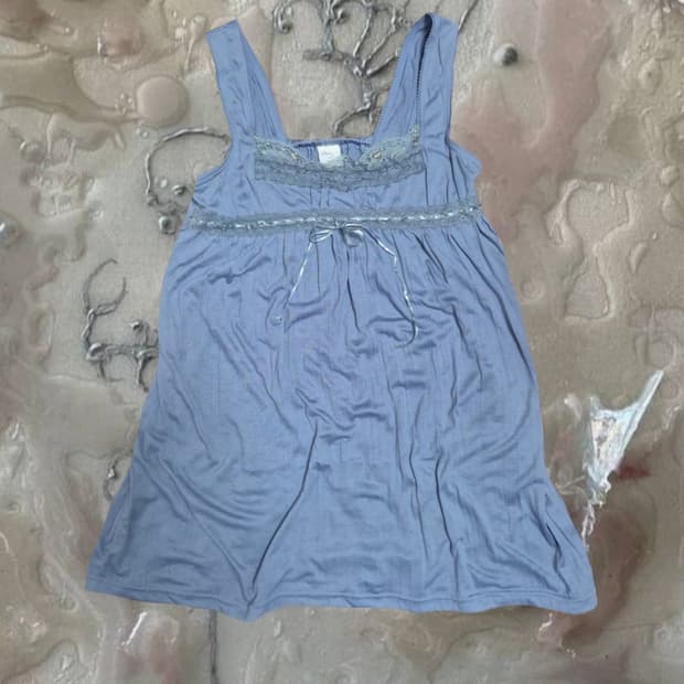 빈티지 레이스 뮤트 블루 슬립 슬리브리스 나시 엑시즈팜