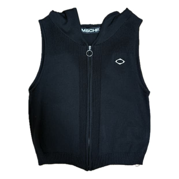 [미스치프] 미스치프 롬버스 후디드 니트 베스트 블랙