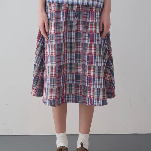 엔조블루스 믹스 체크 밴딩 스커트 (Red)